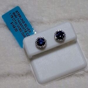 925 Sterling Silver 6mm TANZANITE CZ Push Back Stud Earrings